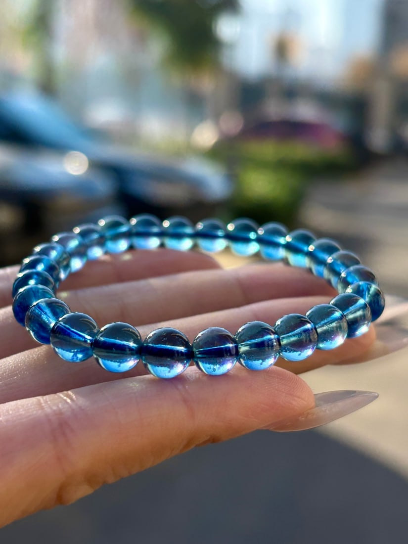 An Exquisite Aquamarine Bracelets: An Exquisite Aquamarine Bracelets,Size:7.4mm,Weight:13.5g 海蓝宝手串