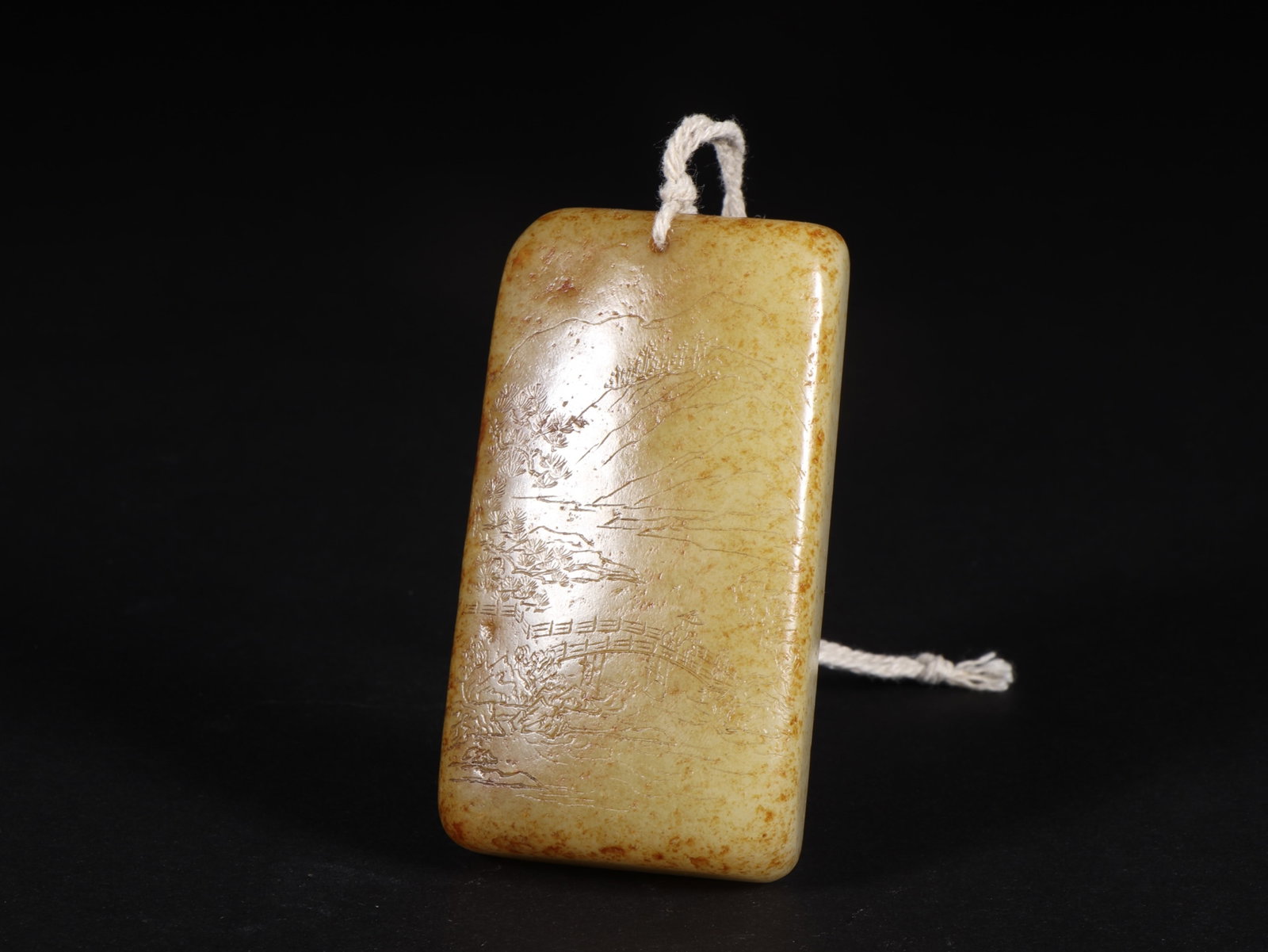 An Exquisite White Jade Landscape Pattern Pendant,with poem: An Exquisite White Jade Landscape Pattern Pendant,with poem,Qing Dynasty,China,Size:3.3inx1.8inx0.6in,Weight:151g 白玉山水纹挂件,带诗文,