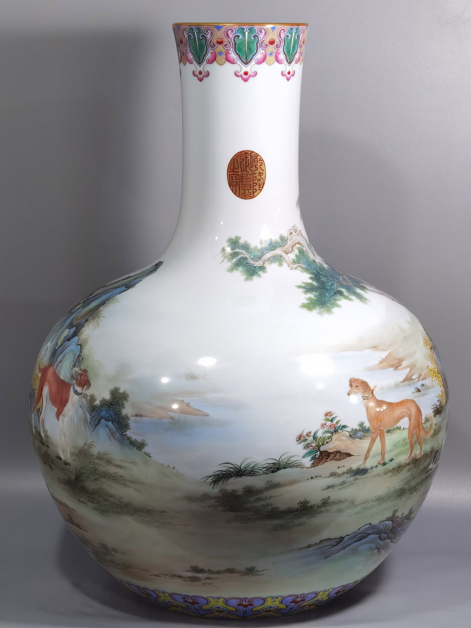 A Huge Enamel Dog Pattern Vase - 2
