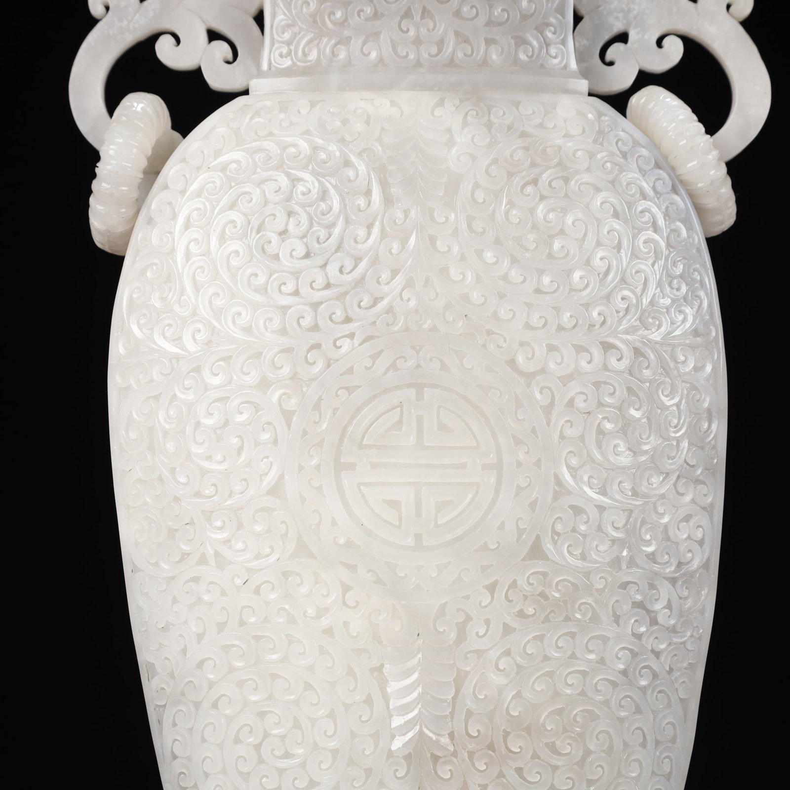 A Rare White Jade Flower Pattern Double-Ears Bottle - 3