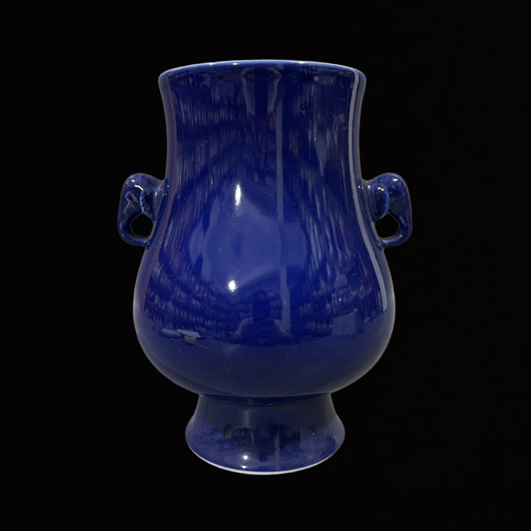 An Exquisite Ji Blue Glazed Elephant-Ears Vase: An Exquisite Ji Blue Glazed Elephant-Ears Vase,Qing Dynasty,China,Qianlong Six-character Mark,Size:8.5inx5.5in