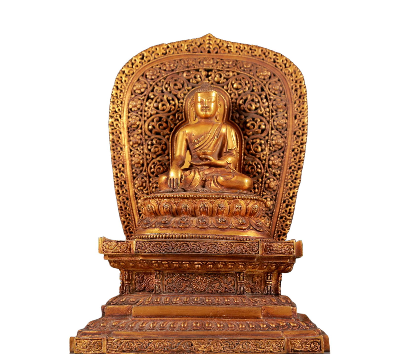 A Solemn Gilt Bronze Statue of Sakyamuni: A Solemn Gilt Bronze Statue of Sakyamuni,Ming Dynasty, China,Yongle Six-character Mark,Size:7.9inx5.1inx12.4in,Weight:3395g 铜鎏金释迦摩尼像，