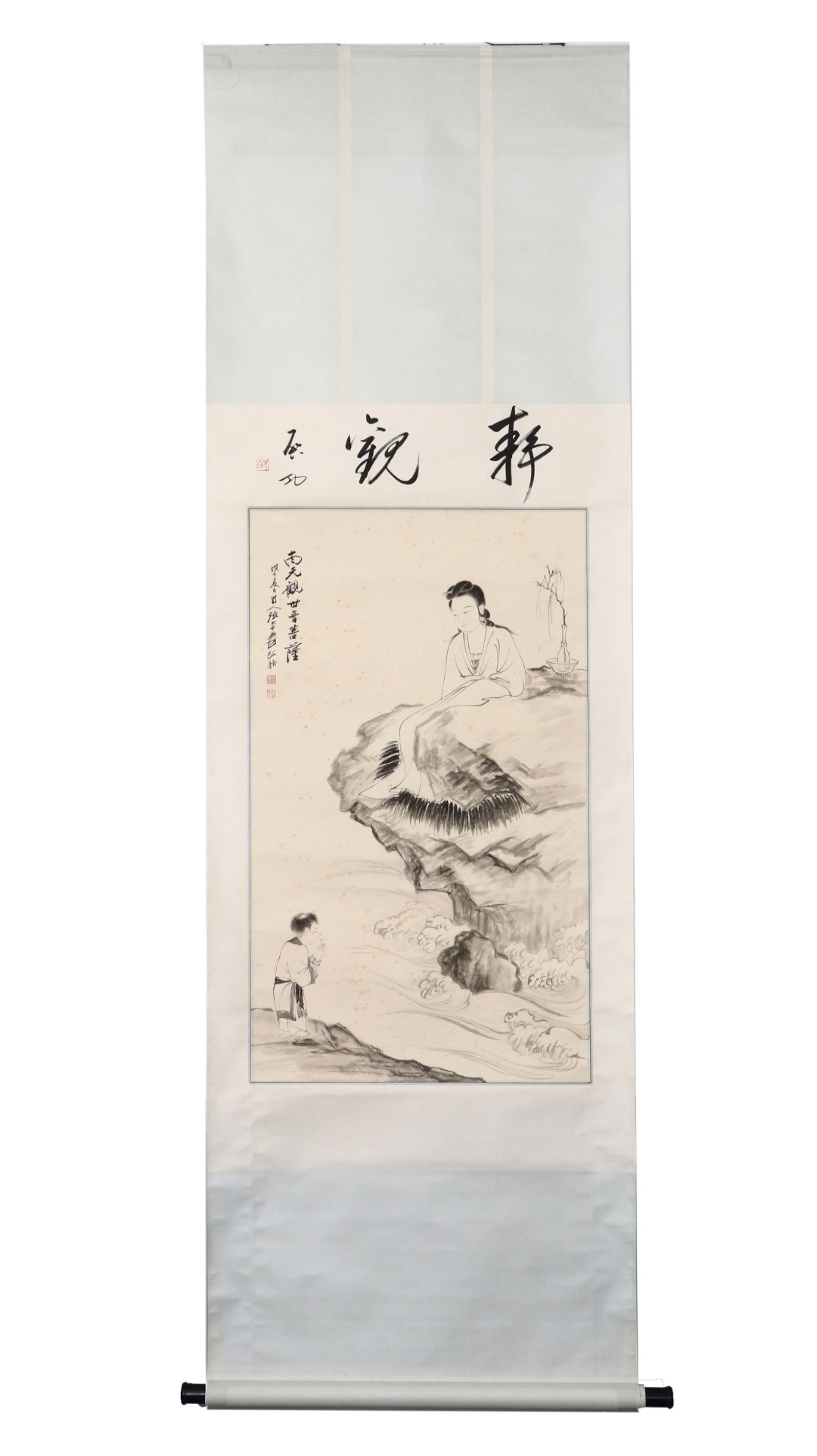 A Chinese Vertical Scroll Ink Painting of Character and Story on Paper: A Chinese Vertical Scroll Ink Painting of Character and Story on Paper,Zhang Daqian,Size:22inx37.8in 一幅中国水墨人物故事画立