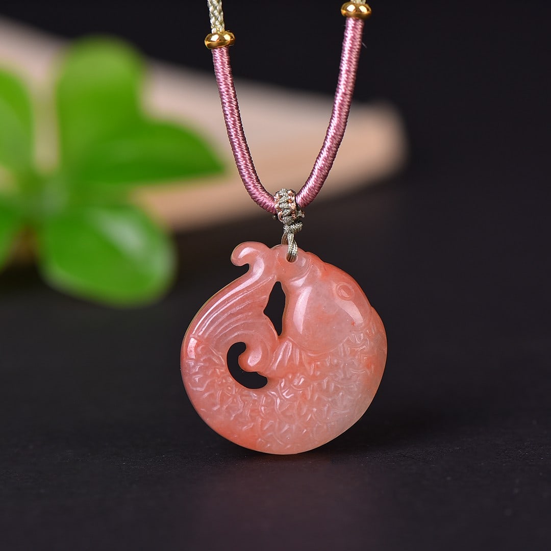 An Exquisite Red Jade Fish Pattern Pendant: An Exquisite Red Jade Fish Pattern Pendant,Size:1inx1in 红玉鱼纹挂件