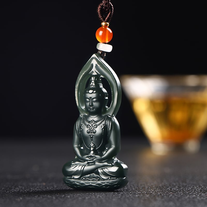 An Exquisite Cyan jade Statue of Sakyamuni Pendant: An Exquisite Cyan jade Statue of Sakyamuni Pendant,Size:2inx1inx0.3in 青玉如来像挂件