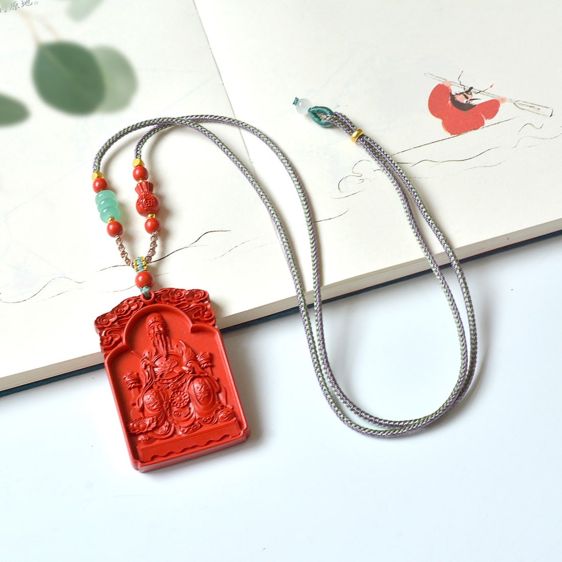 An Exquisite Cinnabar Figure Pattern Pendant - 5