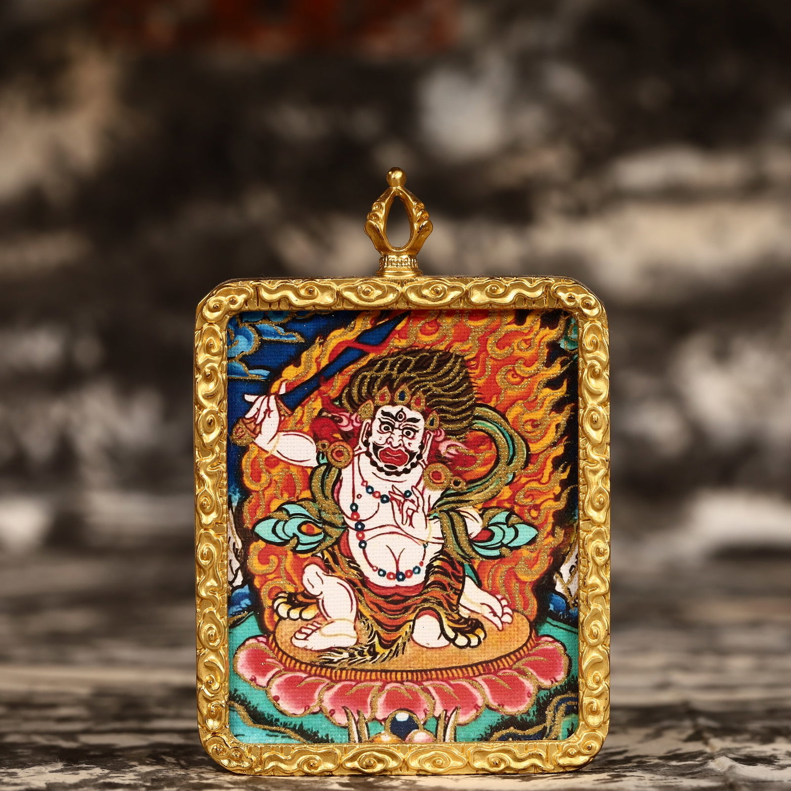 An Exquisite Painted Color Statue of Mammon Tangka: An Exquisite Painted Color Statue of Mammon Tangka,Size:2inx2.8in 彩绘财神像唐卡