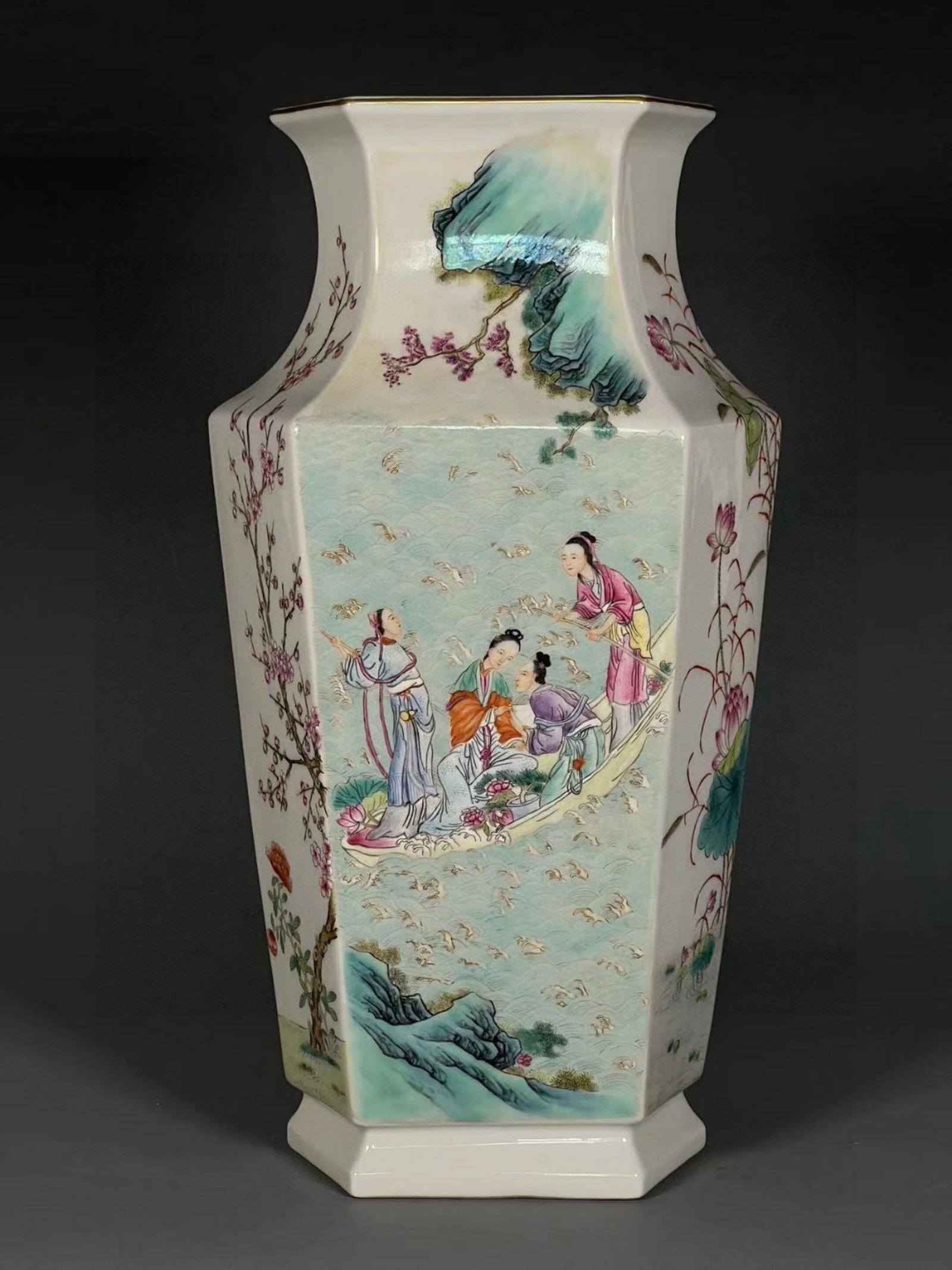 A Rare Famille-Rose Flower and Figure Pattern Vase (1 of 8)
