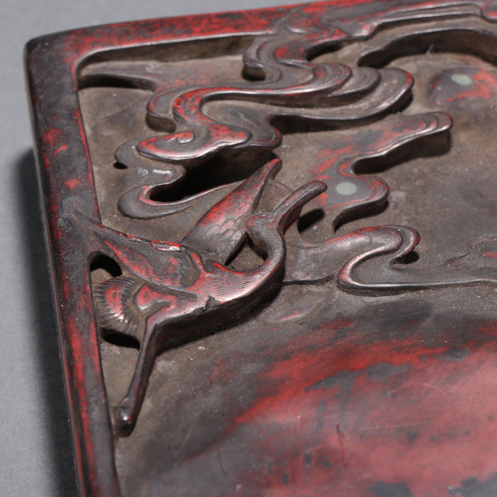 An Exquisite Crane Pattern Inkstone,With Poem - 3
