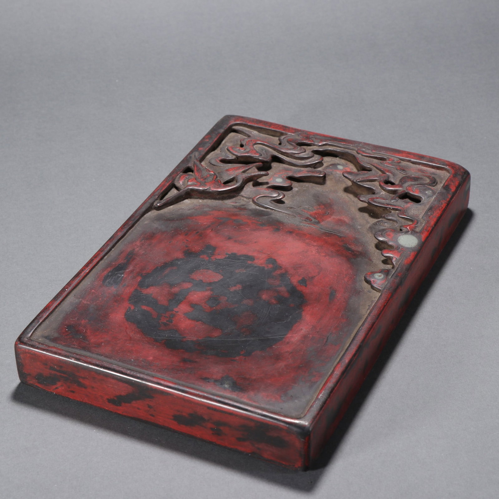 An Exquisite Crane Pattern Inkstone,With Poem - 5
