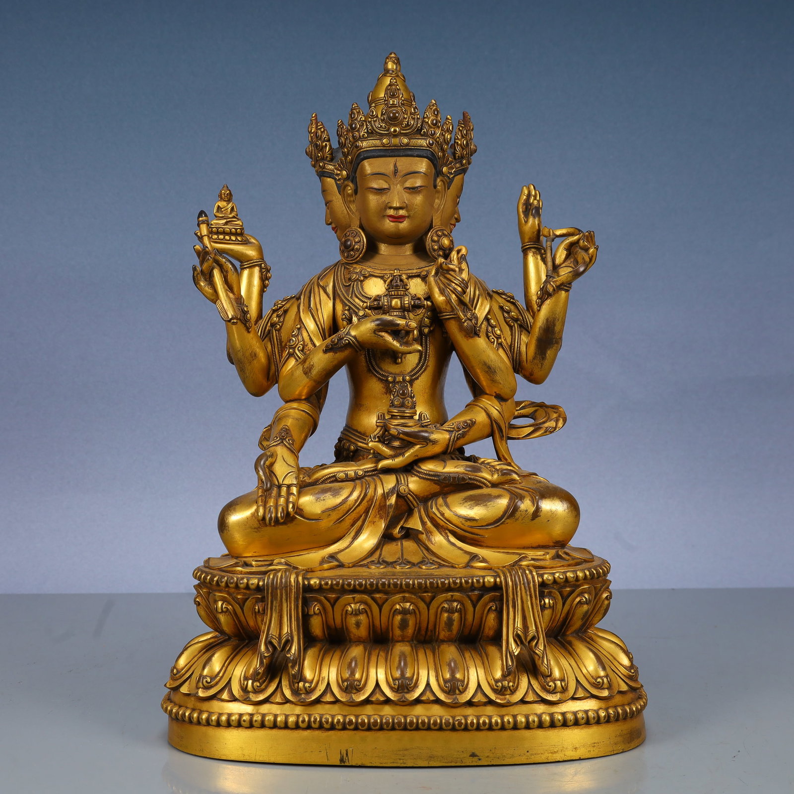 A Solemn Gilt Bronze Statue of Gautama’s Mother: A Solemn Gilt Bronze Statue of Gautama’s Mother,Qing Dynasty, China,Size:9.1inx5.9inx14.6in,Weight:6200g 铜鎏金佛母像,中国清代