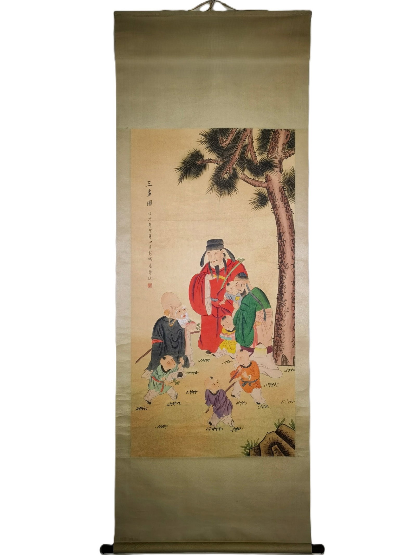 A Chinese Vertical Scroll Ink Painting of Character and Story on Paper: A Chinese Vertical Scroll Ink Painting of Character and Story on Paper,Wan Shouqi,Size:(overall length)83.9inx31.1in,(Without frame)52.8inx26.8in 一幅中国水墨ߟ