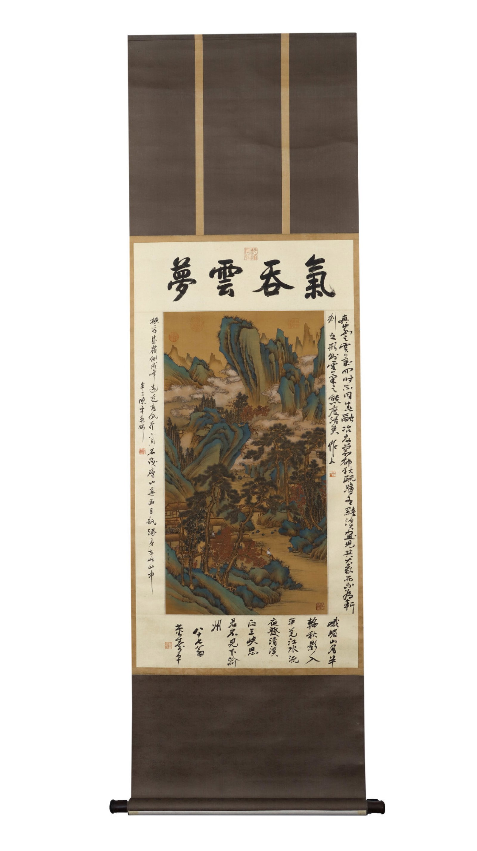 A Chinese Vertical Scroll Ink Painting of Landscape on Paper: A Chinese Vertical Scroll Ink Painting of Landscape on Paper,Chou Ying,Size:32.7inx16.9in 一幅中国水墨山水画立轴,仇英