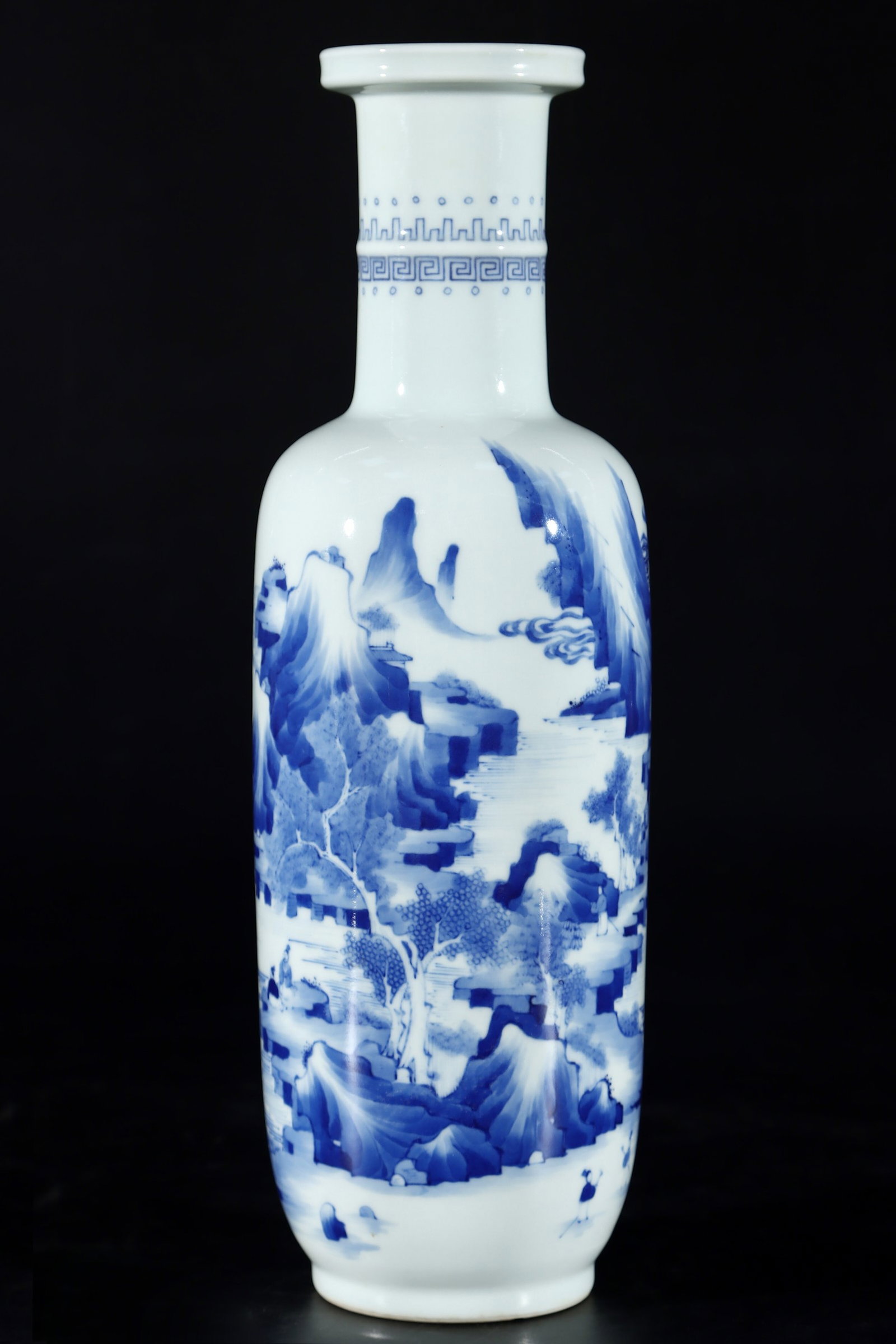 A Rare Blue and White Landscape and Figure Pattern Vase: A Rare Blue and White Landscape and Figure Pattern Vase,Qing Dynasty,China,Kangxi Six-character Mark,Size:12.7inx4.1in 青花山水人物纹瓶中国&