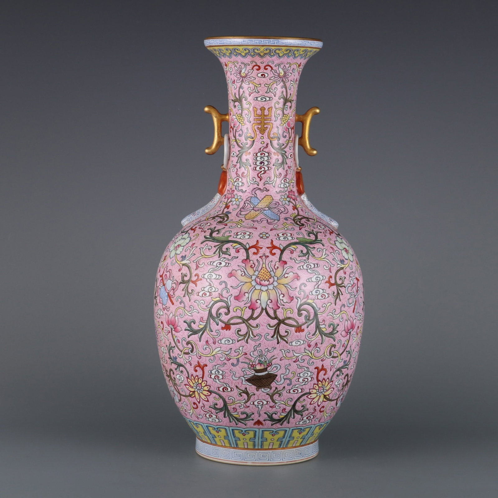 A Rare Famille-Rose Flower Pattern Double-Ears Vase (1 of 9)