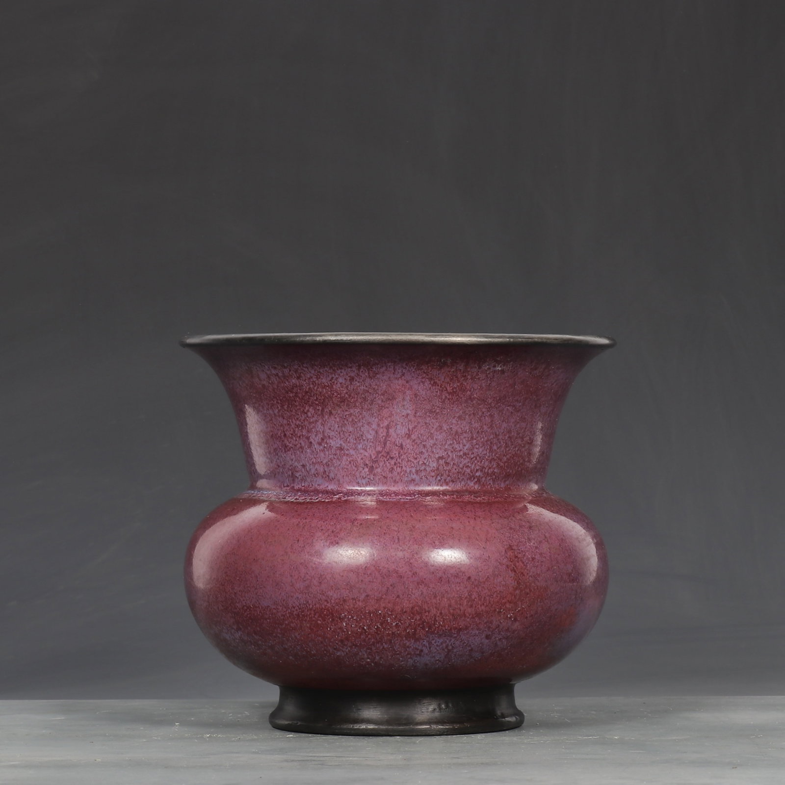 An Exquisite Jun yao Purple Glazed Cover with Silver Flowerpot: An Exquisite Jun yao Purple Glazed Cover with Silver Flowerpot,Song Dynasty,China,Size:7.3inx8.1in 钧窑紫釉银口花盆,中国宋代