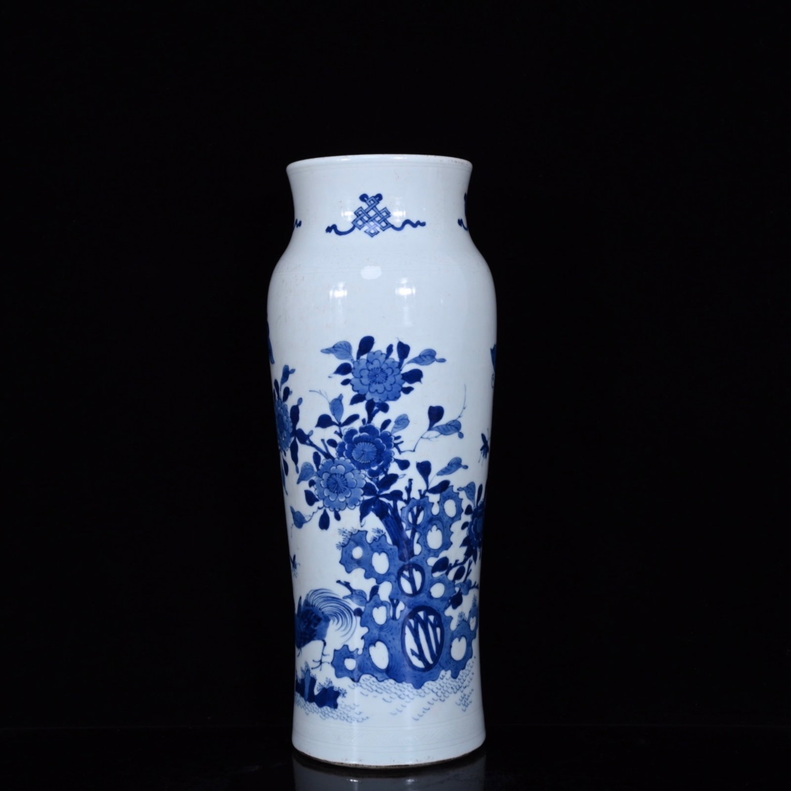 A Rare Blue and White Flower and Butterfly Pattern Vase: A Rare Blue and White Flower and Butterfly Pattern Vase,Qing Dynasty,China,Size:14.6inx5.5in 青花花卉蝴蝶纹瓶,中国清代