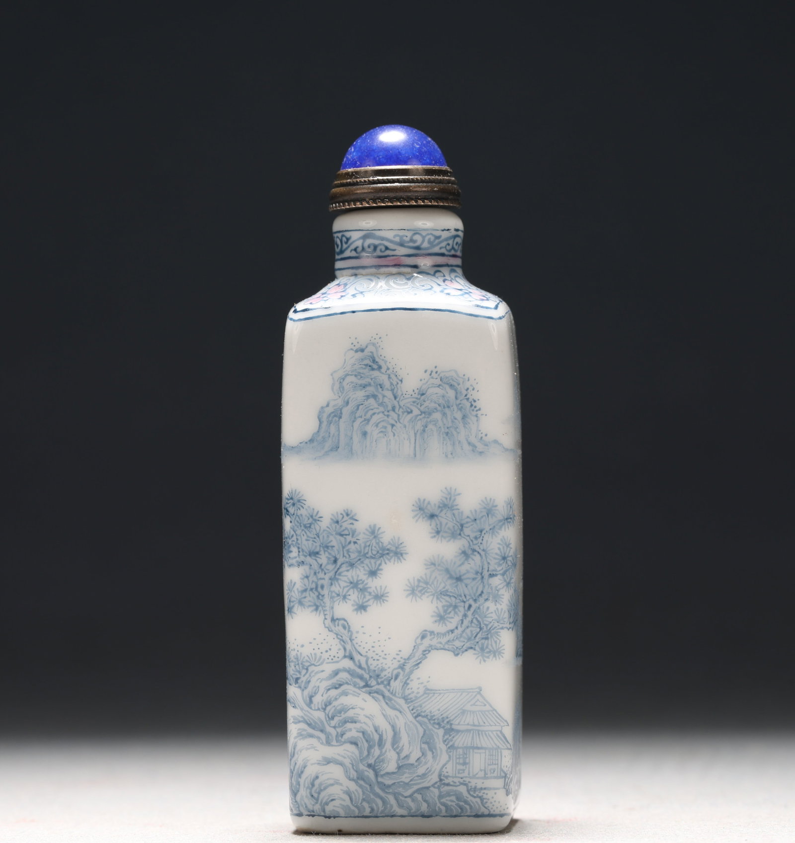 A Fine Enamel Landscape Pattern Porcelain Snuff Bottle: A Fine Enamel Landscape Pattern Porcelain Snuff Bottle, Qing Dynasty, China, Qianlong Four-character Mark, Size:1inx3.1in 瓷胎画珐琅彩山水纹࿬