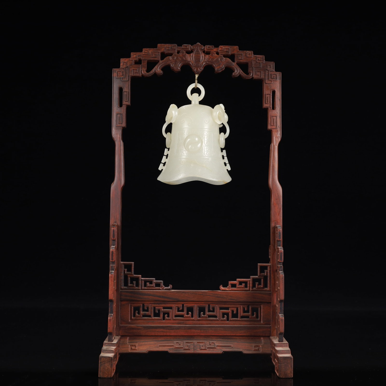 An Exquisite White Jade Trigram Pattern Chime: An Exquisite White Jade Trigram Pattern Chime,Qing Dynasty, China,Size:3.1inx2.6inx4.5in,Weight:150g 白玉八卦纹编钟,中国清代