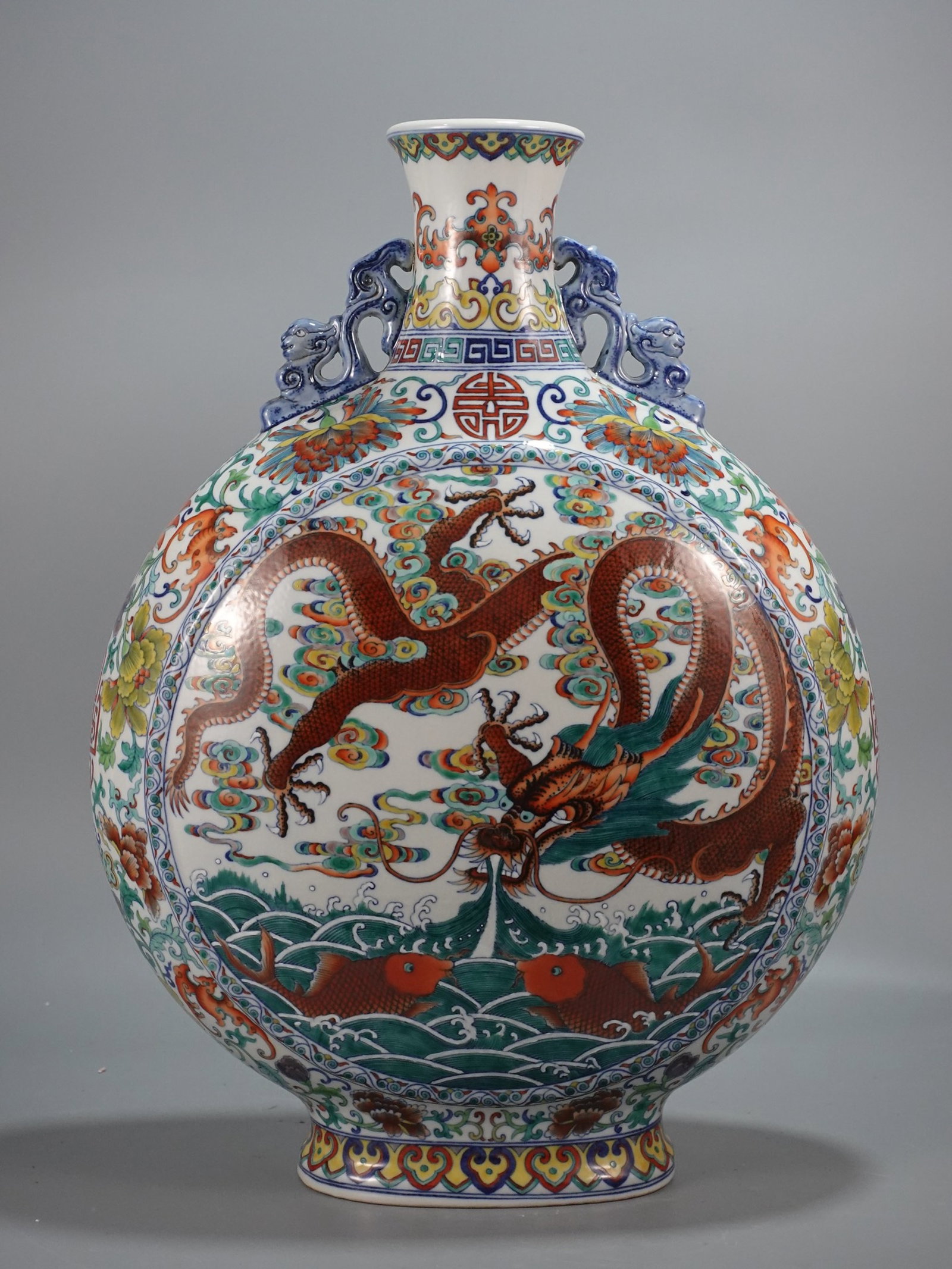 A Huge Doucai Auspicious Cloud and Dragon Pattern Double-Ears Vase (1 of 10)