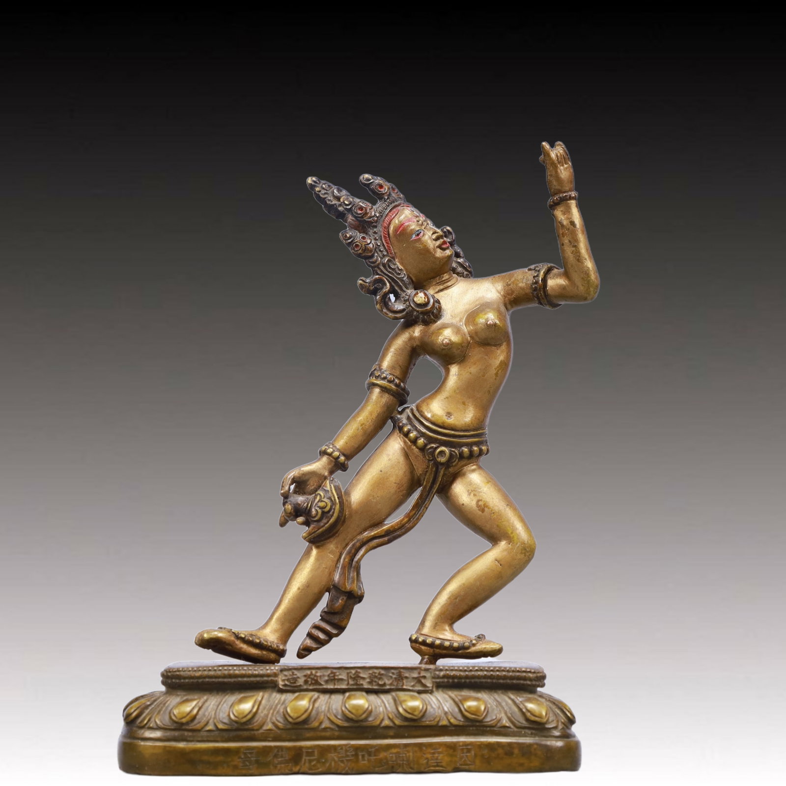 A Solemn Gilt Bronze Statue of Gautama’s Mother: A Solemn Gilt Bronze Statue of Gautama’s Mother,Qing Dynasty, China,Qianlong Seven-character Mark,Size:4.5inx2inx6.1in,Weight:750g 铜鎏金佛母像,中ࢲ