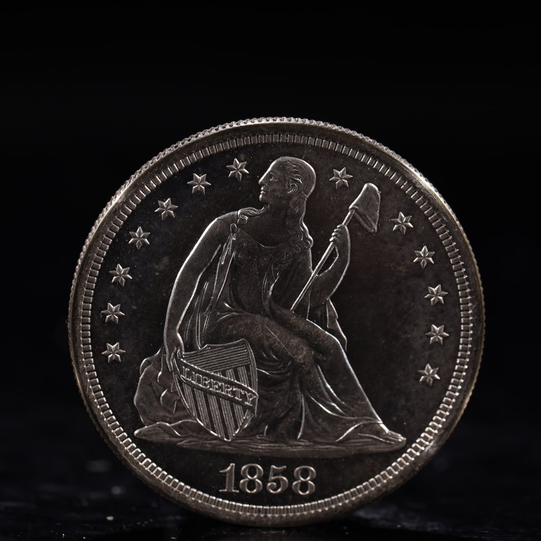 USA One Dollar 1858 Coin: American coin. IN GOD WE TRUST / LIBERTY / 1858 / UNITED STATES OF AMERICA / ONE DOL. Weight:26.9g.