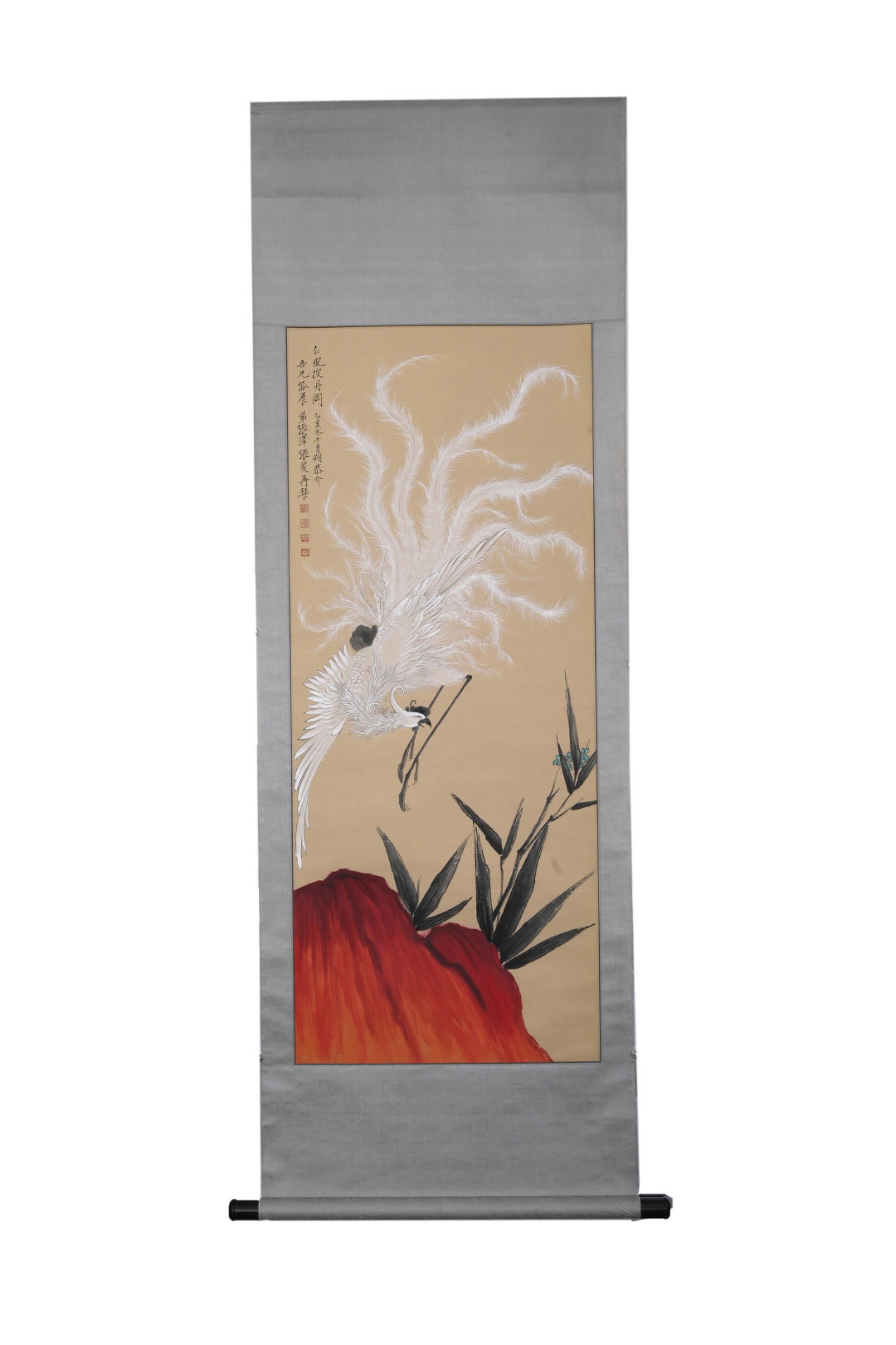 A Chinese Vertical Scroll Ink Painting of Phoenix on Paper (1 of 9)