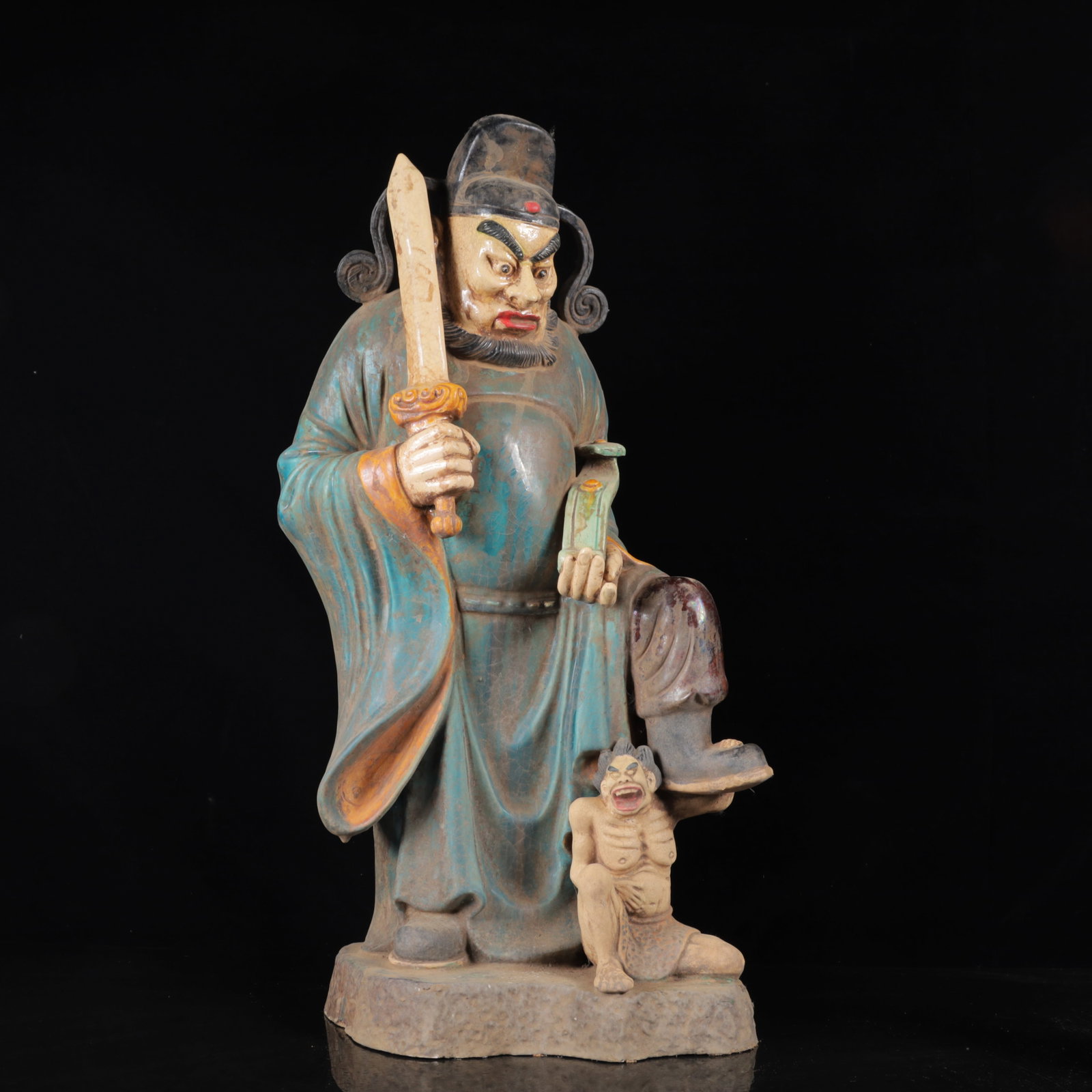 An Exquisite Tang Tri-Color Glazed Pottery Character and Story Pattern Ornament: An Exquisite Tang Tri-Color Glazed Pottery Character and Story Pattern Ornament,Tang Dynasty,China,Size:22inx12.6inx7.1in,Weight:5960g