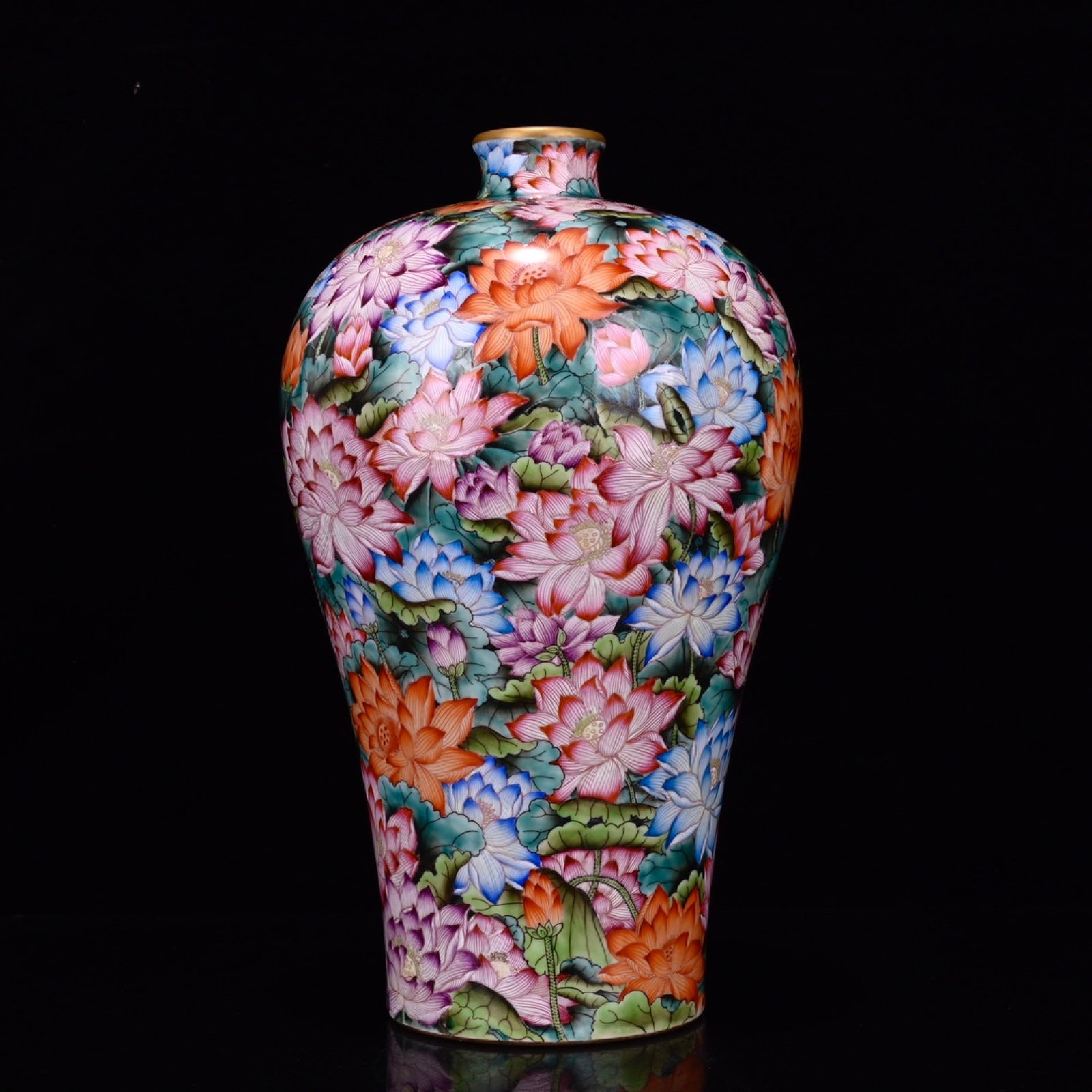 A Rare Enamel Lotus Pattern Vase: A Rare Enamel Lotus Pattern Vase,Qing Dynasty,China,Yongzheng Six-character Mark,Size:13inx7.5in 珐琅彩莲花纹瓶,中国清代,雍Ē