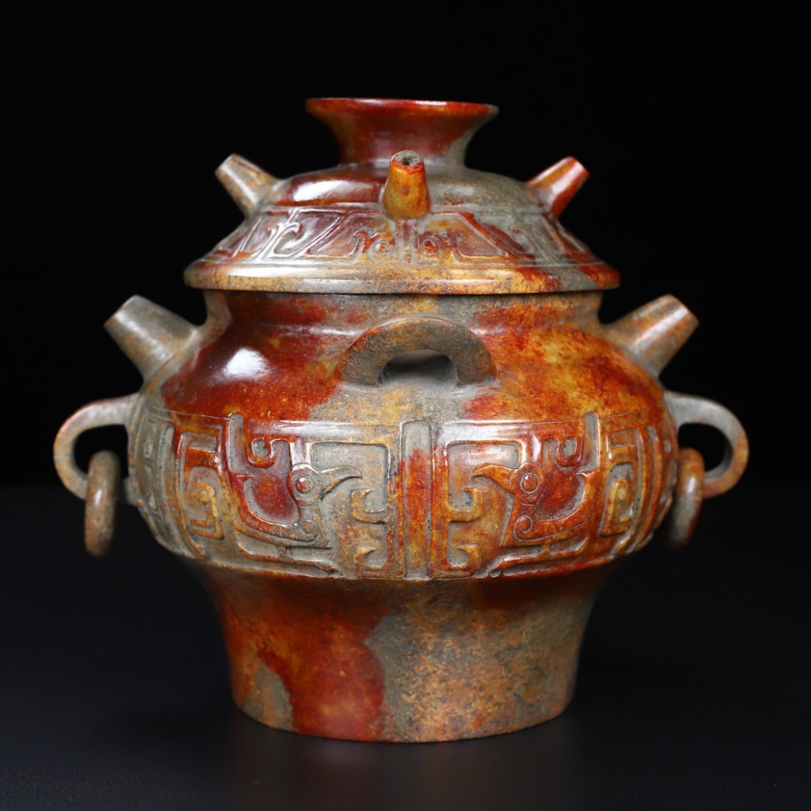 An Exquisite Archaic Jade Bird Pattern Censer: An Exquisite Archaic Jade Bird Pattern Censer,Ancient Time,China,Size:7.3inx8.7inx7.2in,Weight:1.913kg