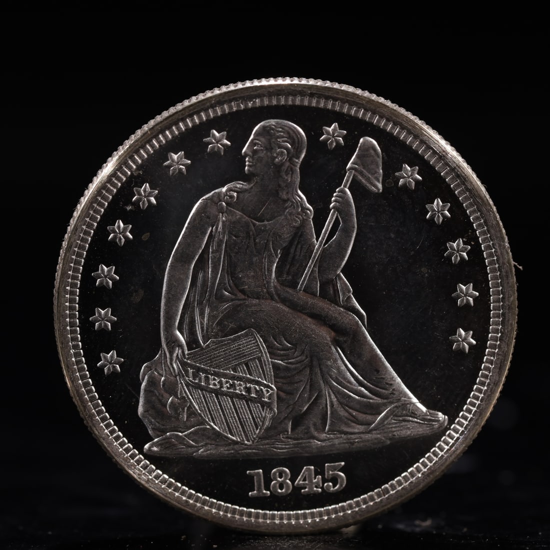 USA One Dollar 1845 Coin: American coin. IN GOD WE TRUST / LIBERTY / 1845 / UNITED STATES OF AMERICA / ONE DOL. Weight:26.9g.