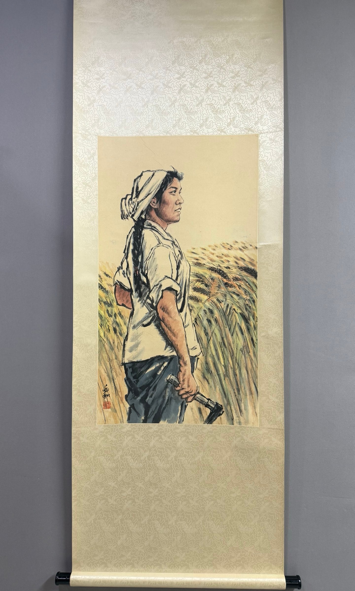 A Chinese Vertical Scroll Ink Painting of Figure on Paper: A Chinese Vertical Scroll Ink Painting of Figure on Paper,Jiang Zhaohe,Size:35inx19.7in 一幅中国水墨人物画立轴,蒋兆和