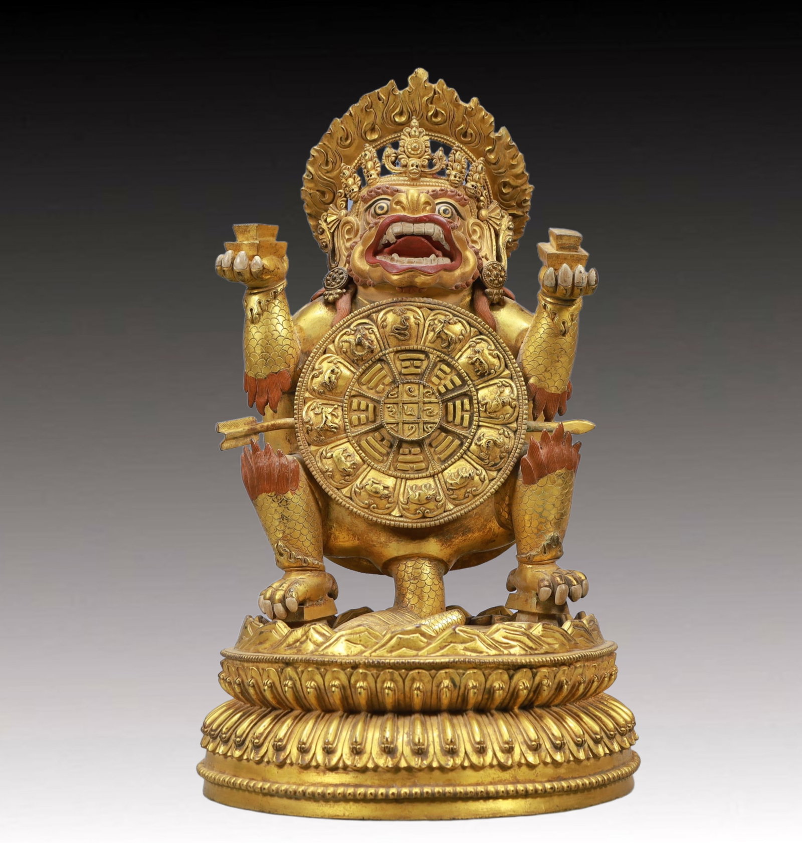 A Solemn Gilt Bronze Statue of Vajra: A Solemn Gilt Bronze Statue of Vajra,Ming Dynasty, China,Size:9.8inx16.1in Weight:9750g 铜鎏金金刚像,中国明代