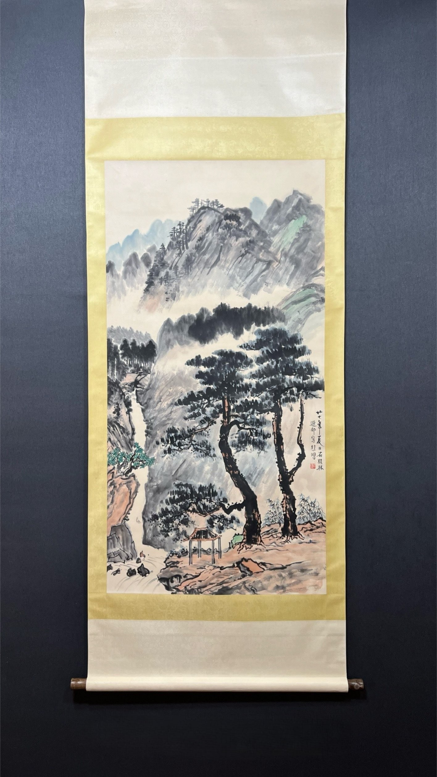 A Chinese Vertical Scroll Ink Painting of Landscape on Paper (1 of 9)