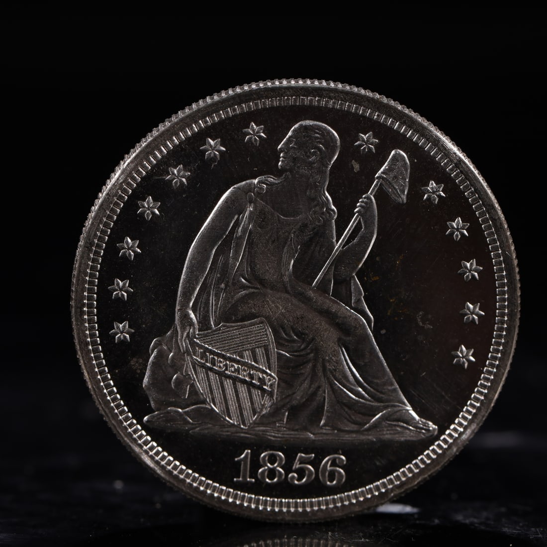 USA One Dollar 1856 Coin: American coin. IN GOD WE TRUST / LIBERTY / 1856 / UNITED STATES OF AMERICA / ONE DOL. Weight:26.9g.