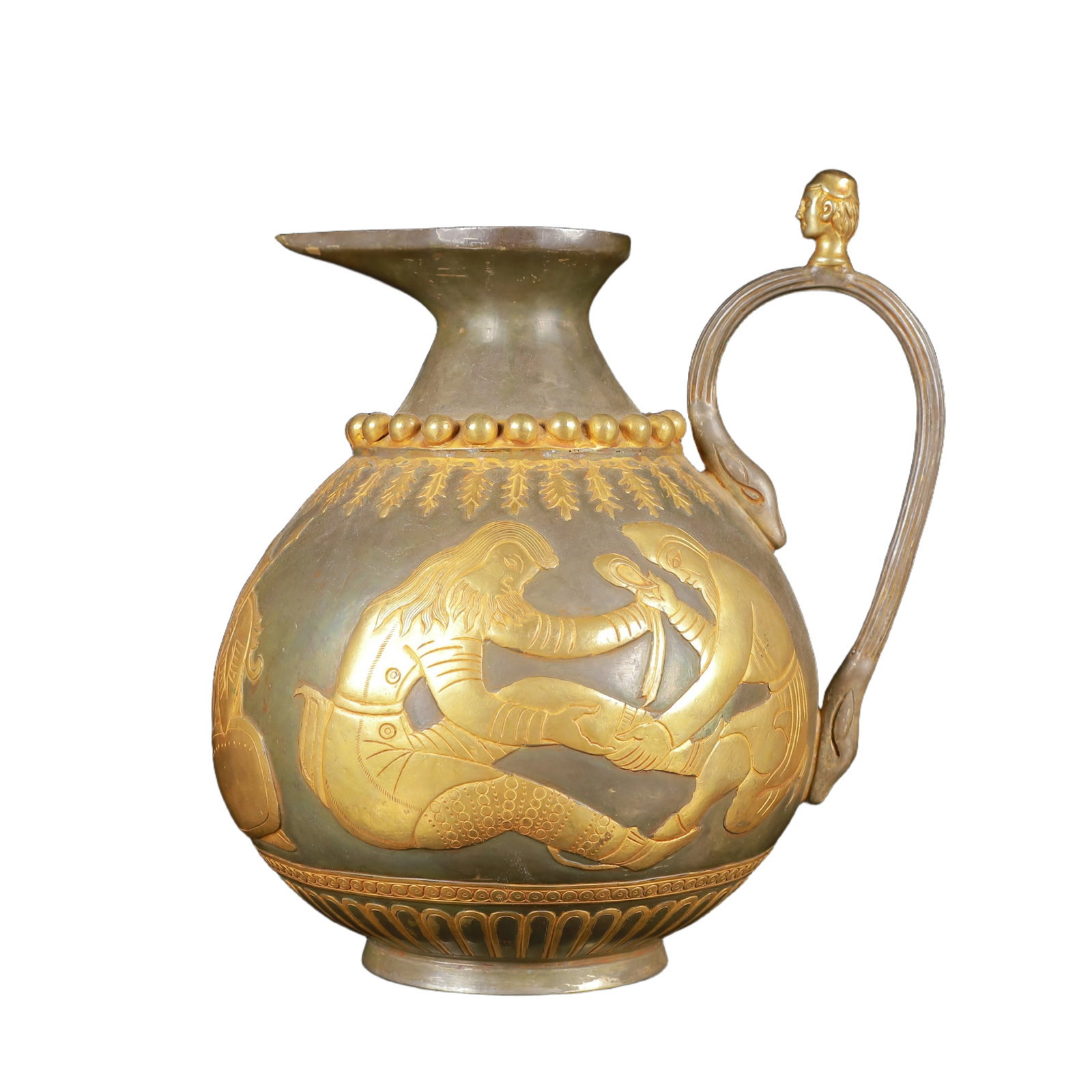An Exquisite Gilt Silver Figure Pattern Ewer: An Exquisite Gilt Silver Figure Pattern Ewer,Qing Dynasty,China,Size:7.1inx5.5inx8.3in,Weight:1100g 银鎏金人物纹执壶,中国清代