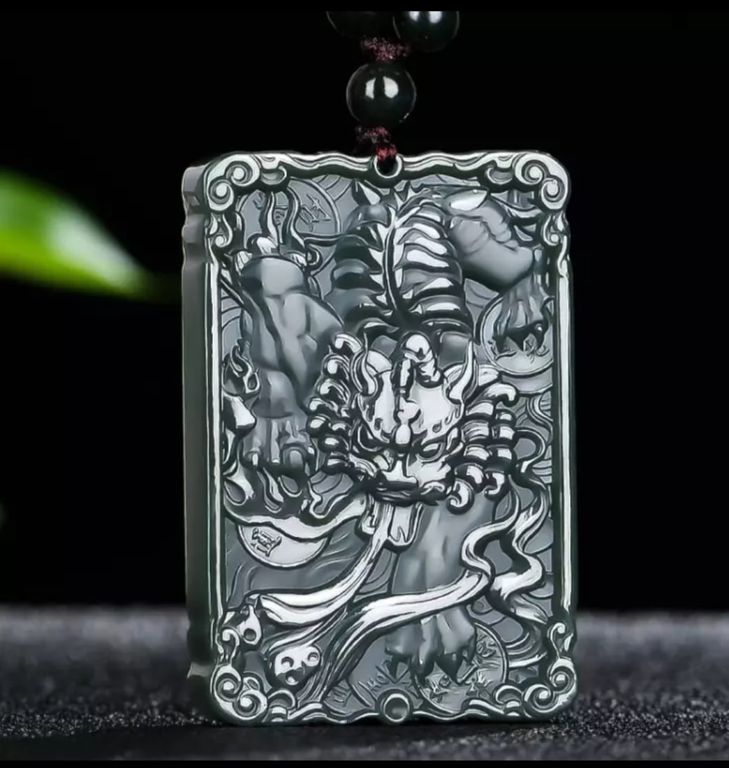 An Exquisite Cyan jade Wealth-Attracting Creature Pattern Pendant (1 of 4)