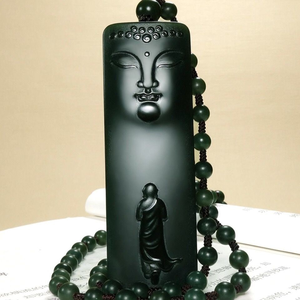 An Exquisite Cyan jade Buddha Statue Pendant: An Exquisite Cyan jade Buddha Statue Pendant 青玉佛像挂件