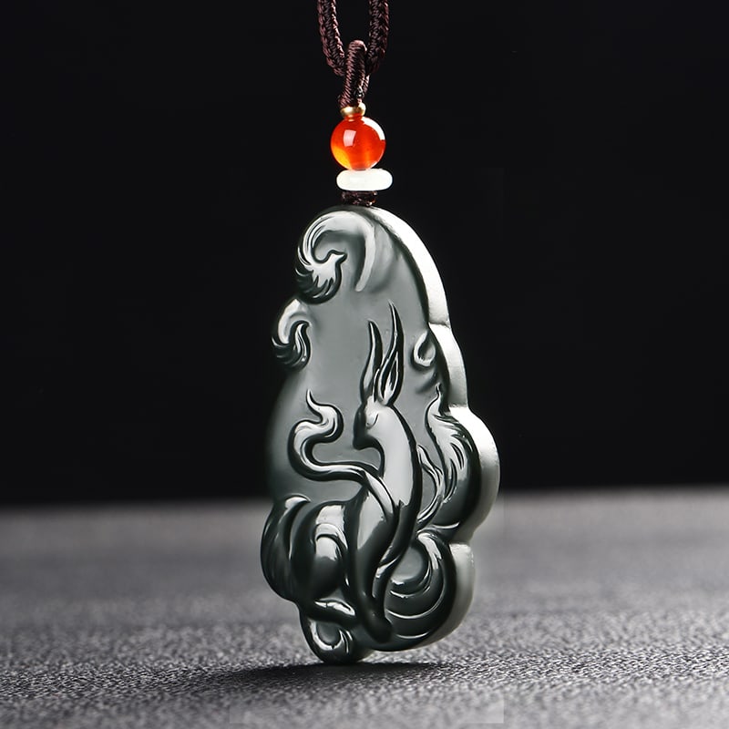 An Exquisite Cyan jade Fox Pattern Pendant: An Exquisite Cyan jade Fox Pattern Pendant,Size:2.1inx1.2inx0.3in 青玉狐狸纹挂件