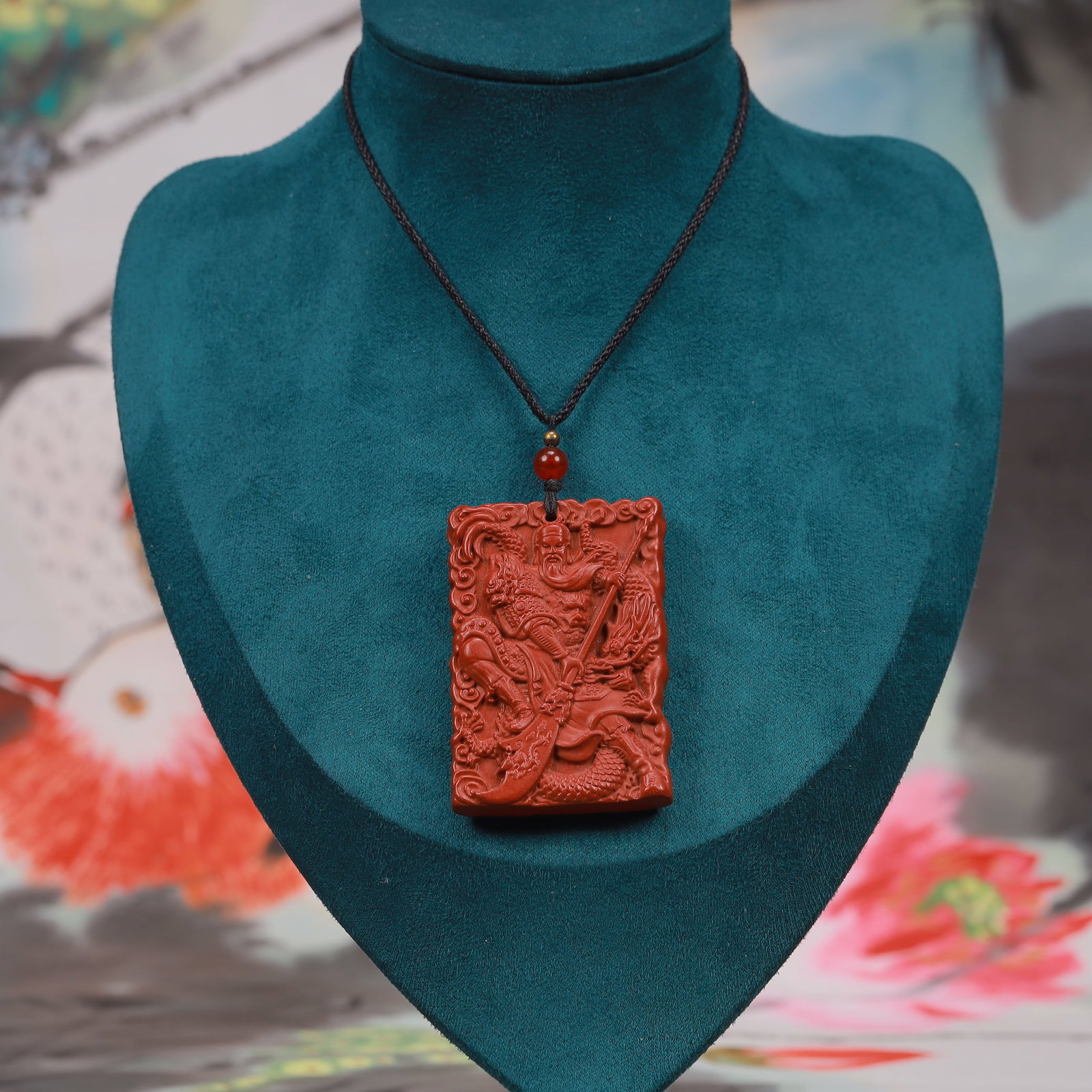 An Exquisite Cinnabar Figure Pattern Pendant: An Exquisite Cinnabar Figure Pattern Pendant, Size:1.6inx2.2in, Weight:48g 朱砂人物纹挂件