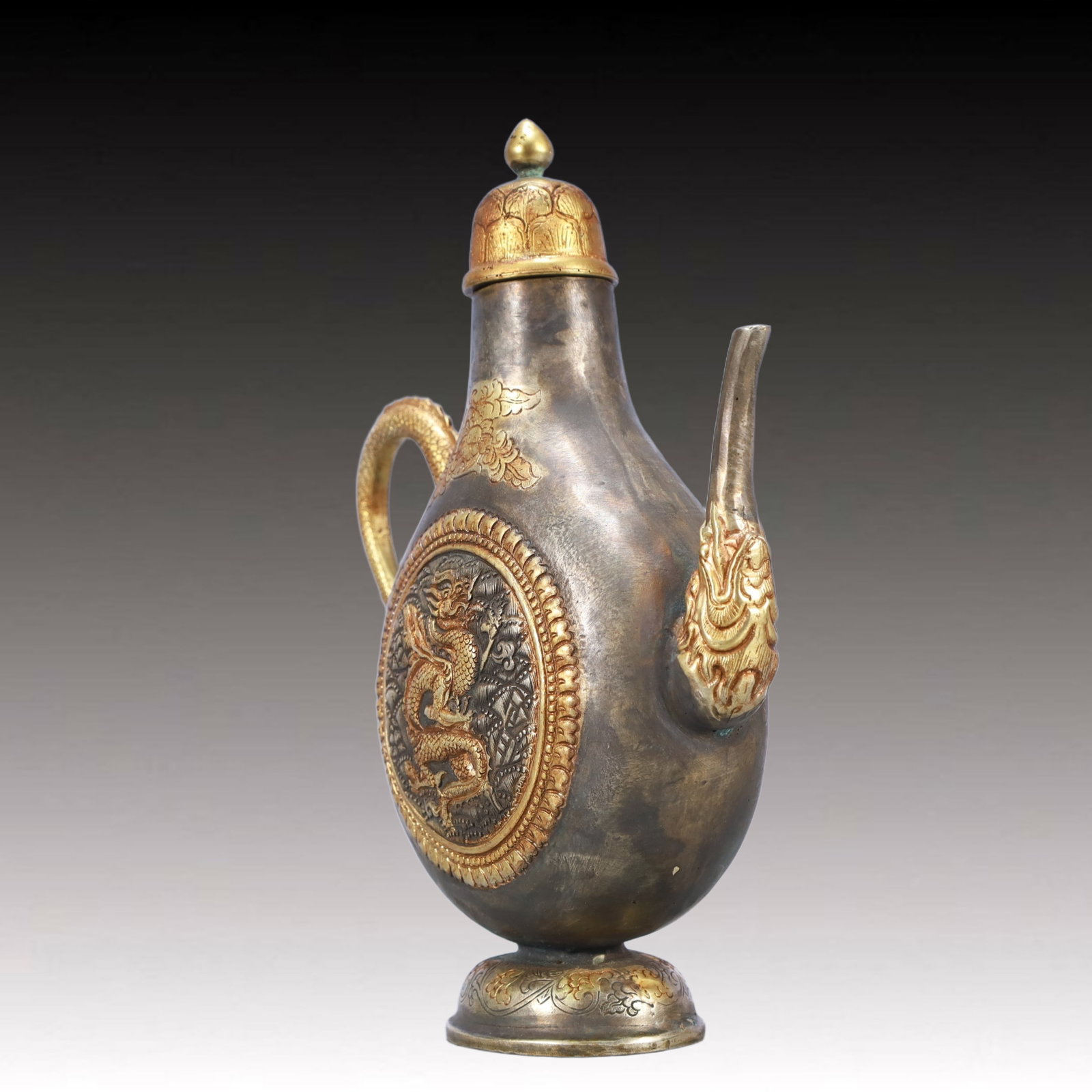 A Rare Gilt Silver Dragon Pattern Ewer - 4