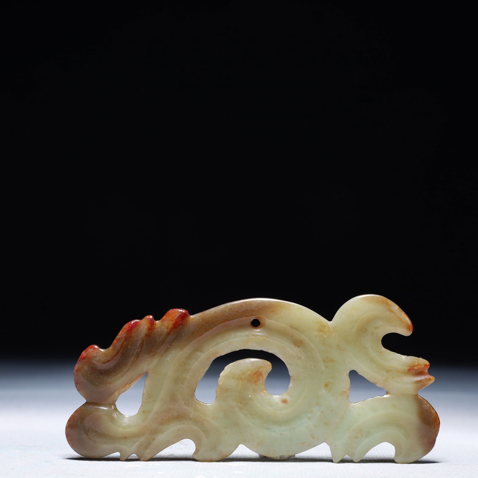 An Archaic Hongshan Culture Green Jade Pendant: An Archaic Hongshan Culture Green Jade Pendant,Ancient Time,China,Size:4.1inx1.8in,Weight:34g 红山文化青玉挂件,中国新石器&
