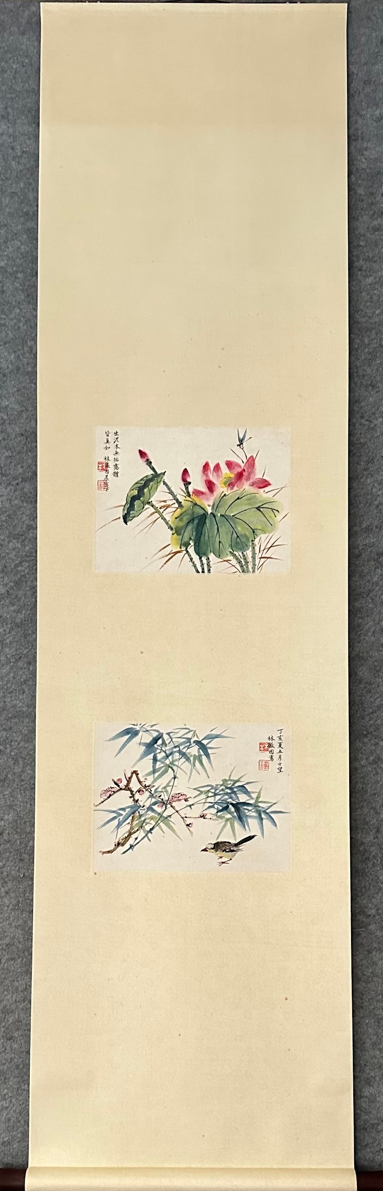 A Chinese Vertical Scroll Ink Painting of Flower on Paper: A Chinese Vertical Scroll Ink Painting of Flower on Paper,Lin Huiyin,Size:9.1inx12.2in 一幅中国水墨花卉画立轴,林徽因