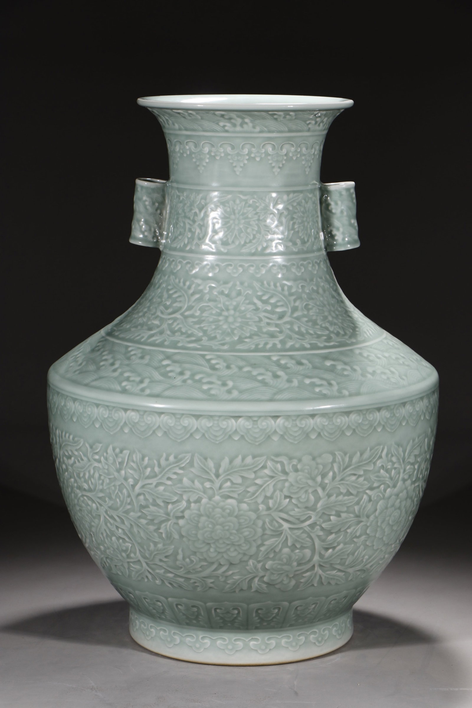 A Huge Celadon Glazed Lotus Pattern Double-Ears Vase - 6