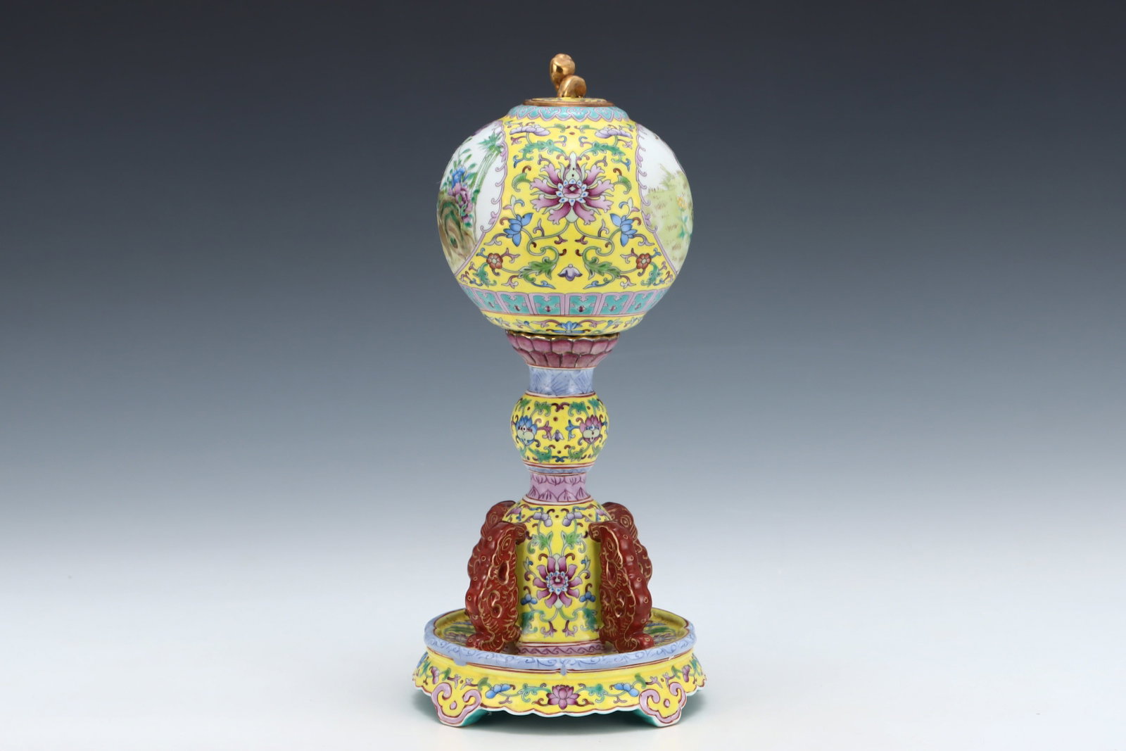 A Rare Enamel Flower and Bird Pattern Hatstand - 2