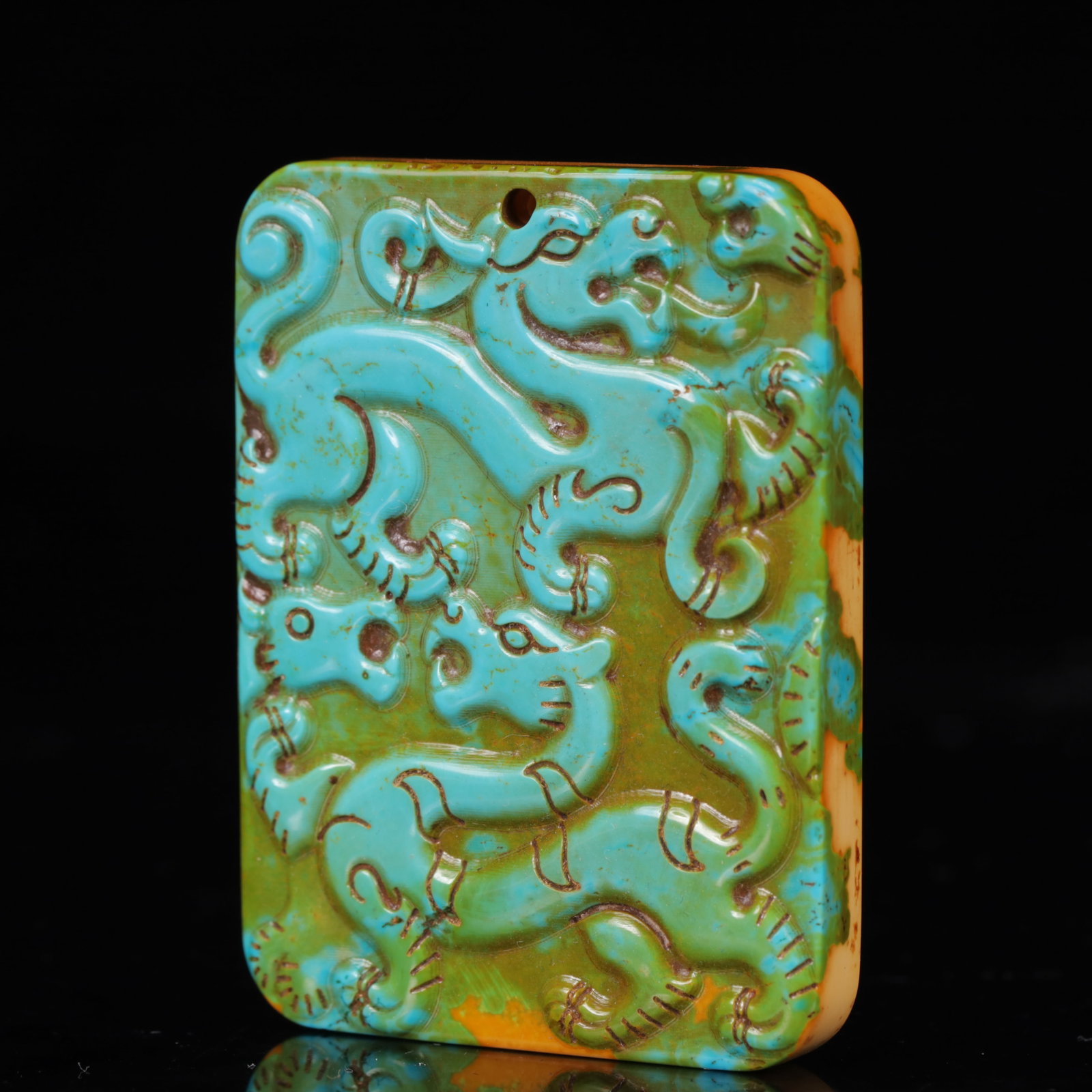An Exquisite Turquoise Chi-Dragon Pattern Pendant - 2