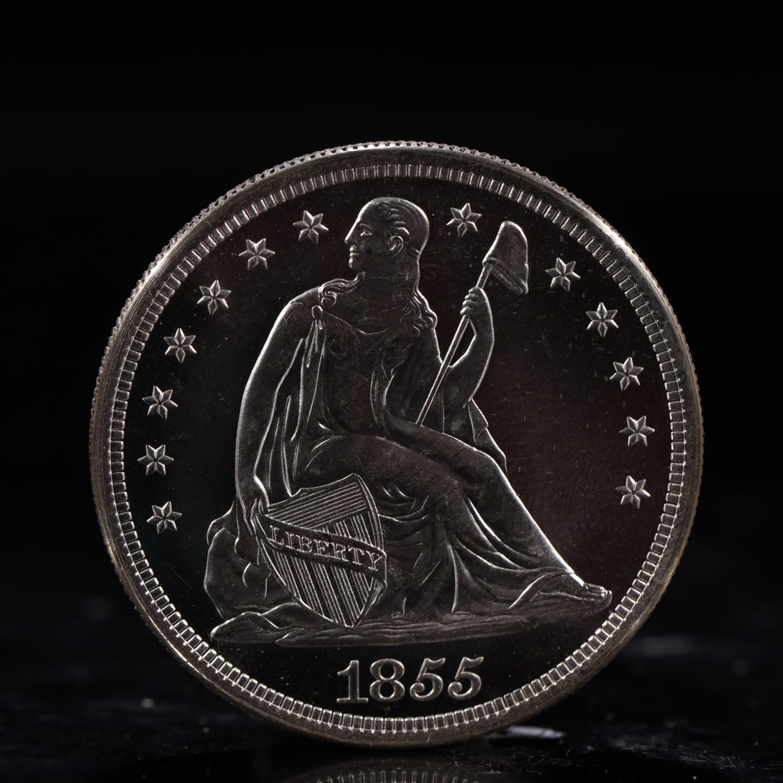 USA One Dollar 1855 Coin: American coin. IN GOD WE TRUST / LIBERTY / 1855 / UNITED STATES OF AMERICA / ONE DOL. Weight:26.9g.
