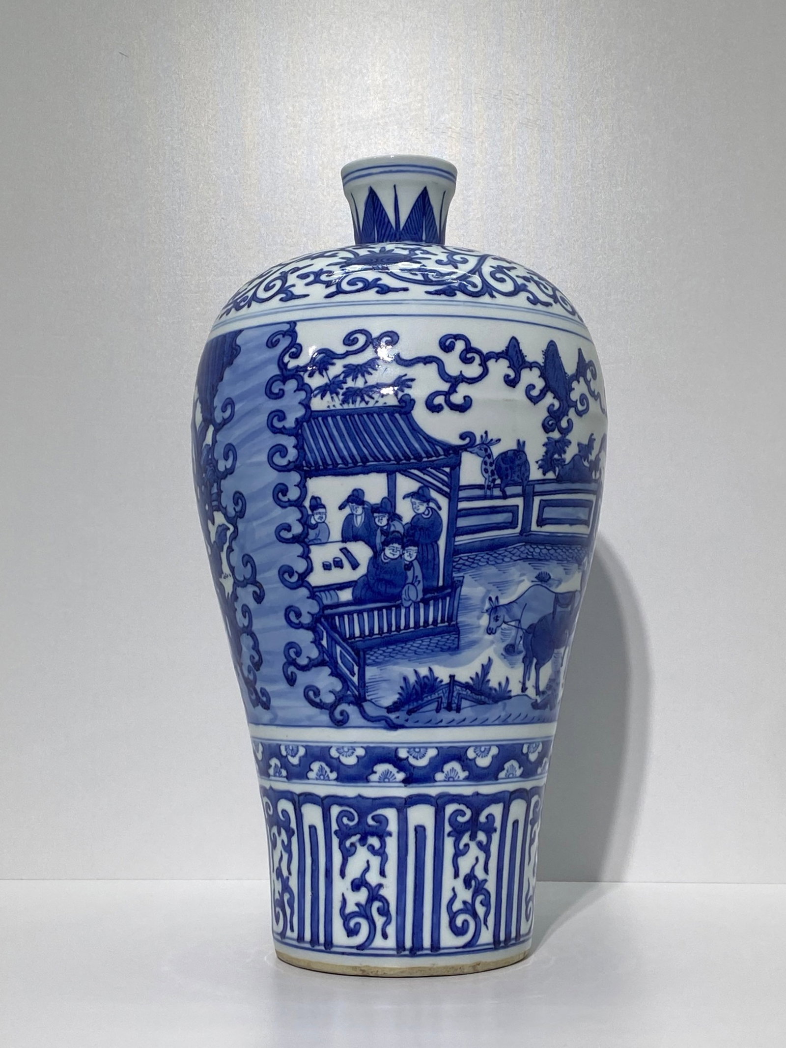 A Huge Blue and White Character and Story Pattern Vase: A Huge Blue and White Character and Story Pattern Vase,Ming Dynasty,China,Jiajing Six-character Mark,Size:18.1inx9.6in 青花人物故事纹瓶,中国