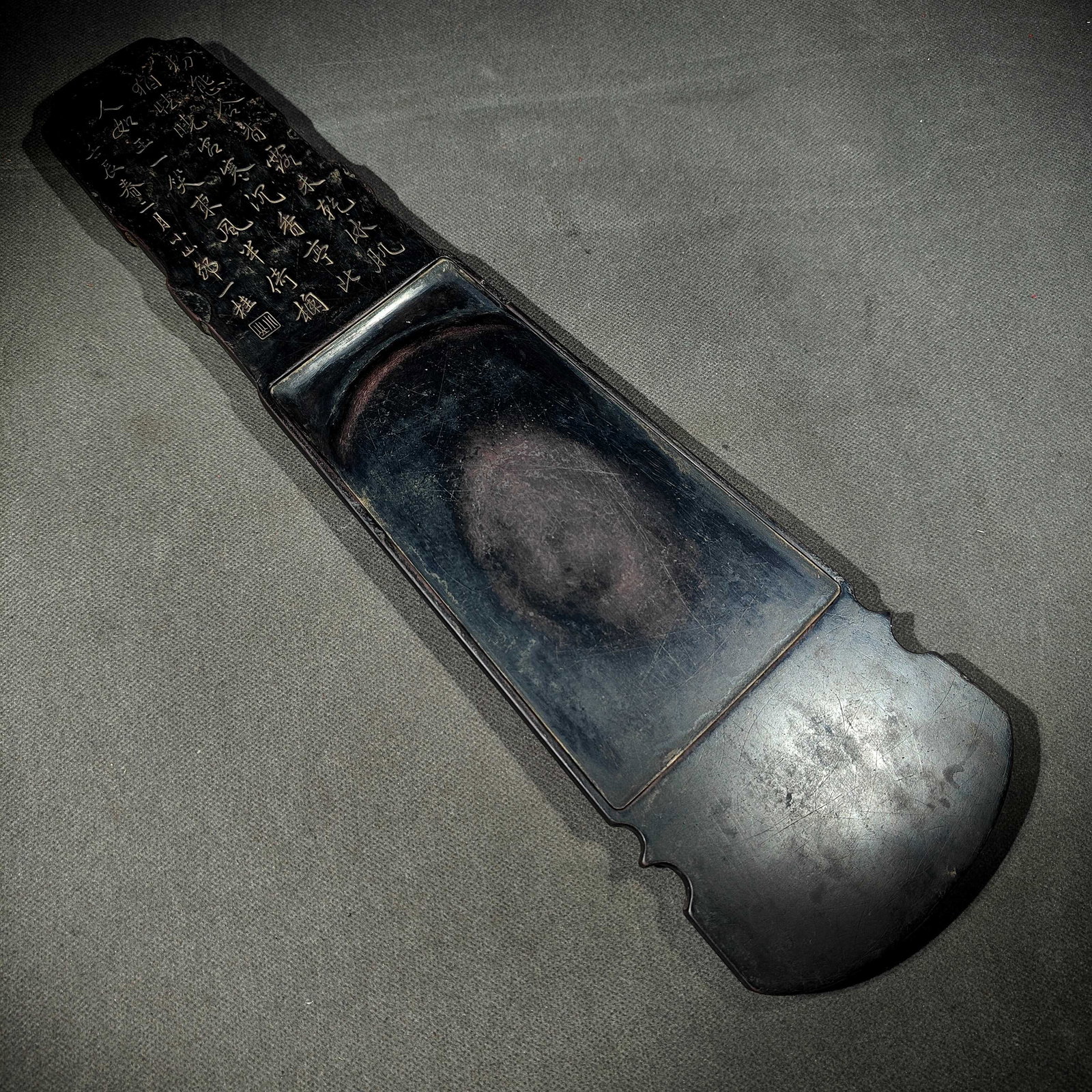 A Huge Poem Inkstone: A Huge Poem Inkstone,Qing Dynasty, China,Zhou Yigui Mark,Size:18.5inx5.1inx0.9in 诗文砚台,中国清代,邹一桂款