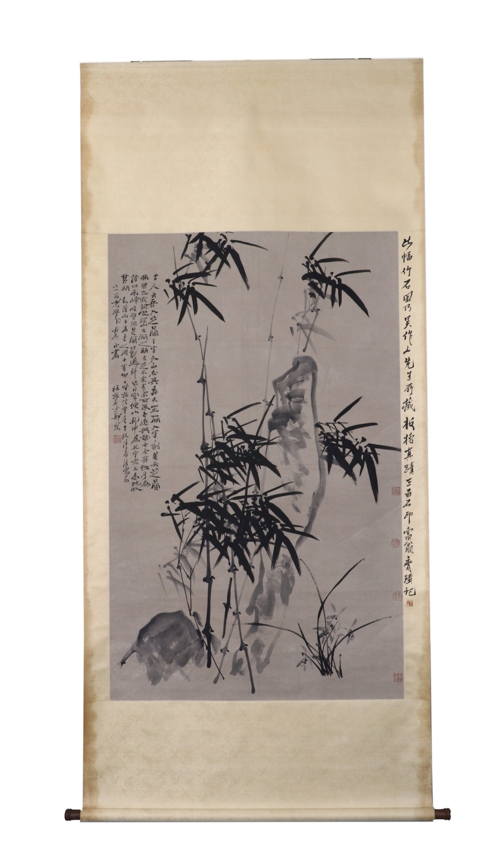 A Chinese Vertical Scroll Ink Painting of Bamboo on Paper (1 of 10)